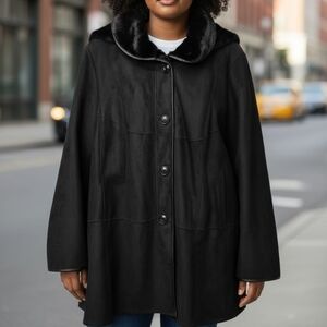 Gallery Woman Winter Coat Womens Plus Size 3X Black Faux Fur Leather Hood Pocket